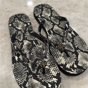 Tory Burch Black and White Snake Pattern Sandals